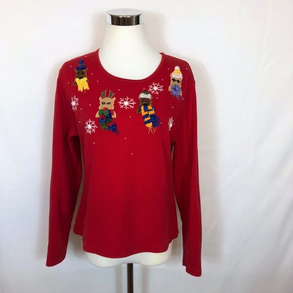 Vintage Embroidered Appliqué Reindeer UGLY CHRISTMAS SWEATER Knit Top Xmas - Picture 1 of 13